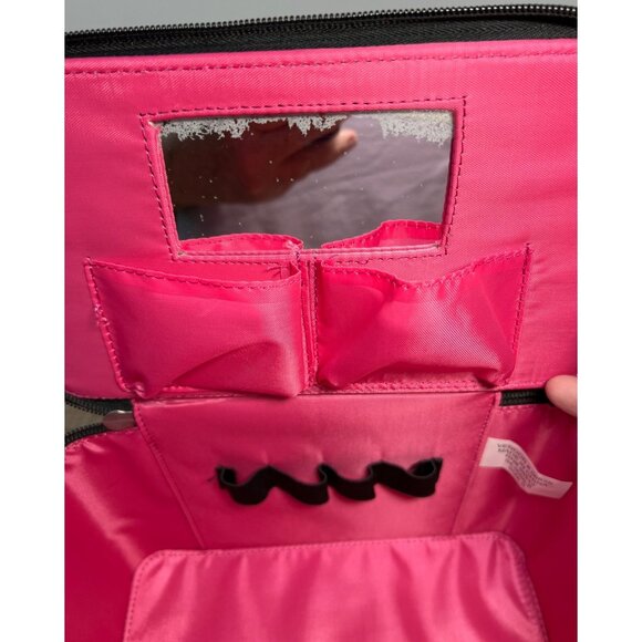 Floral Makeup Travel Case With Mirror & Adjustable Strap - Black & Pink Design - - Picture 7 of 7